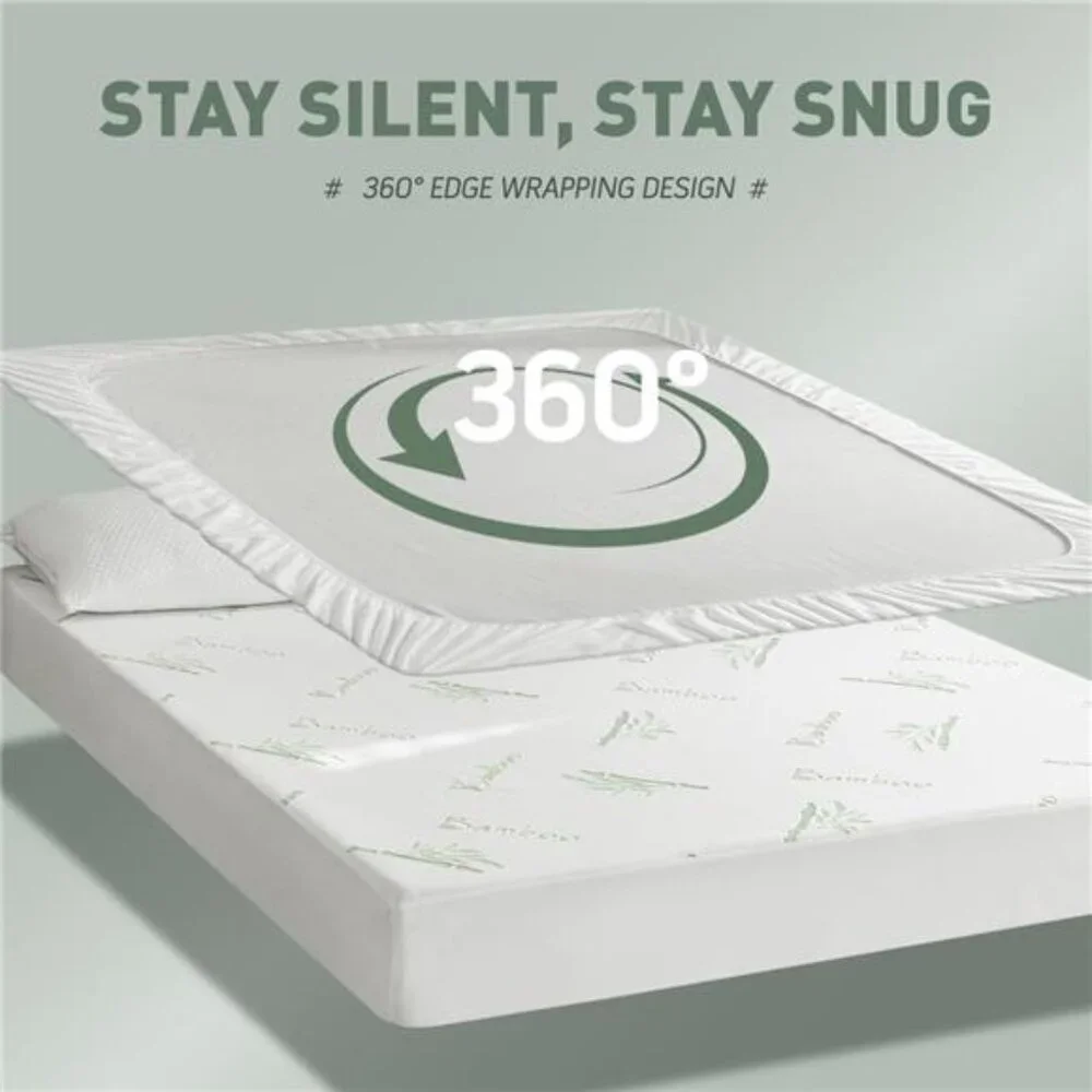 Cooling Queen Mattress Protector-100% Waterproof & Noiseless Rayon Fiber
